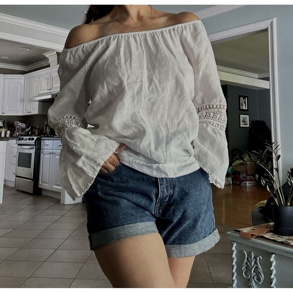 Alessia Pacini Italy White Linen Tunic Top Women Sz S‎ Beachie coastal vacation - Picture 3 of 16